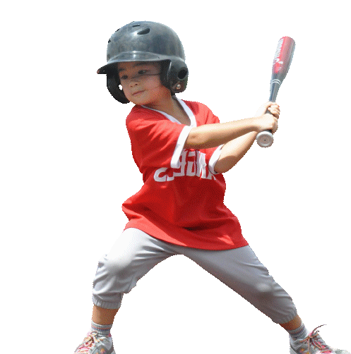 Young baseball player swings